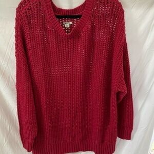 American Eagle: Raspberry Open-Knit Sweater- Granny style- long, baggy-size M